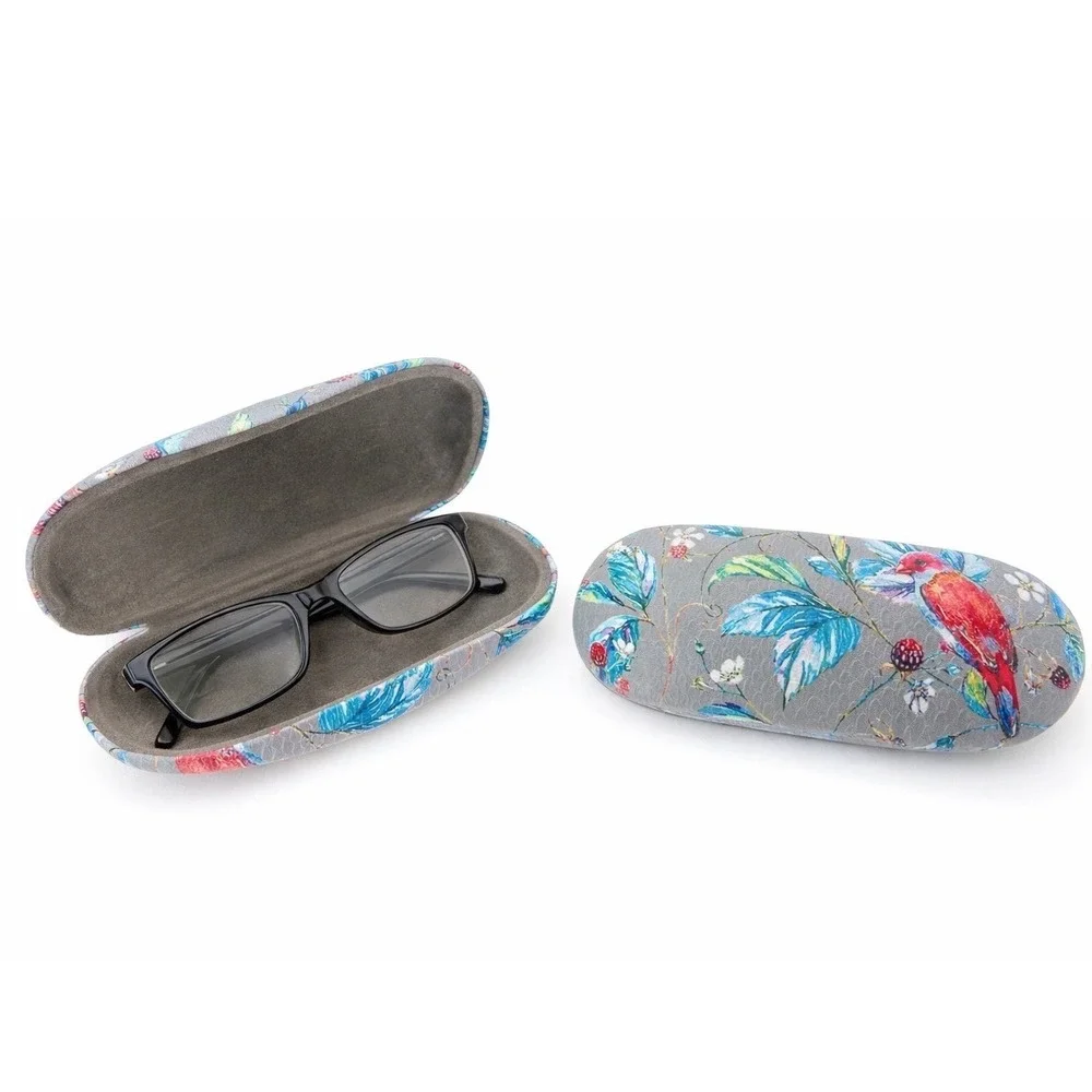 Floral‎ Bird Print Hard Shell Eyeglass Case Grey Botanical Nature Preppy 103-113